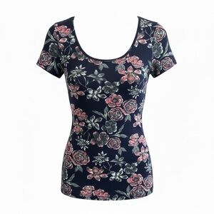Frenchi Navy Floral Short Sleeve Top